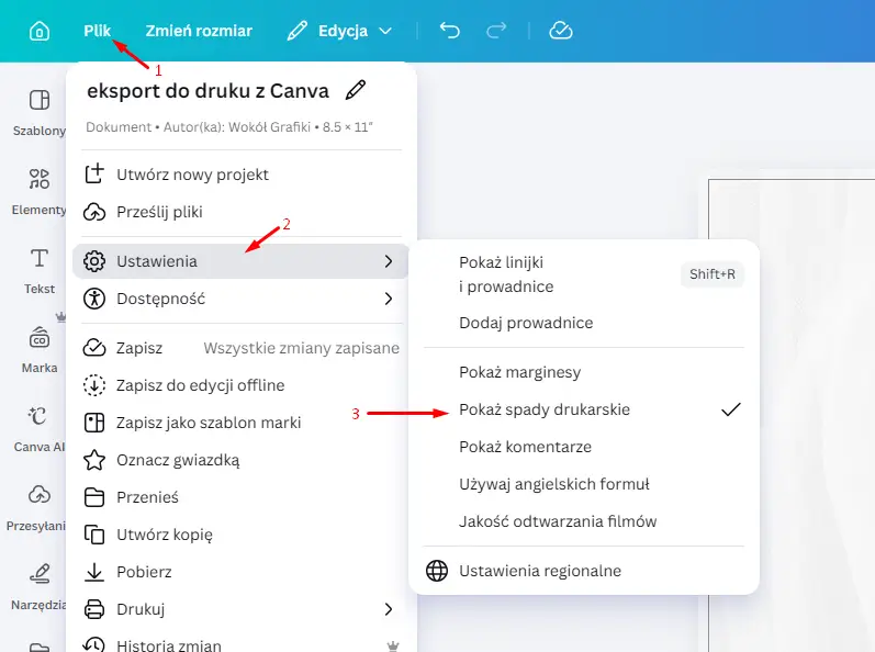 Jak włączyć spady w Canva