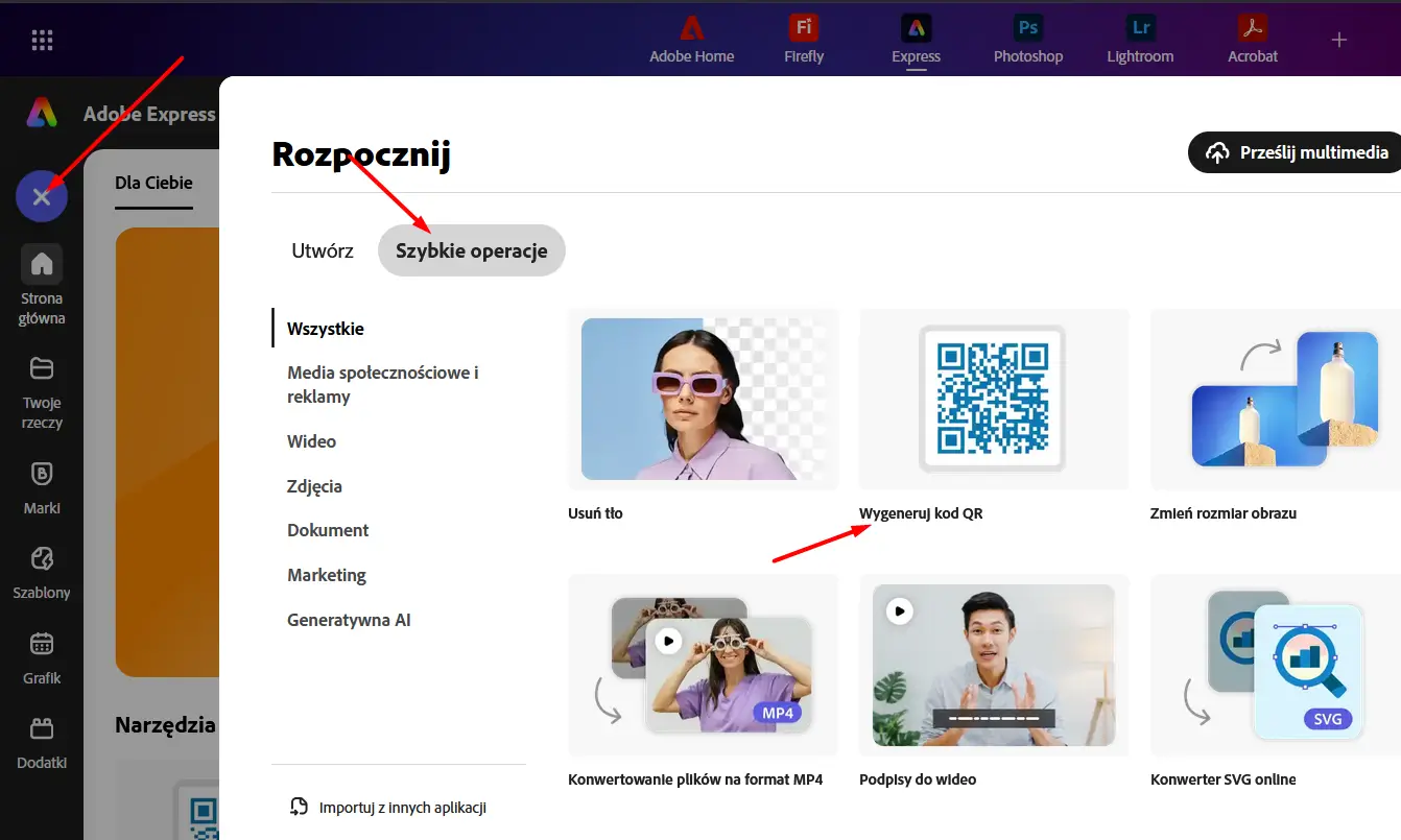 Generowanie kodu QR w Adobe Express