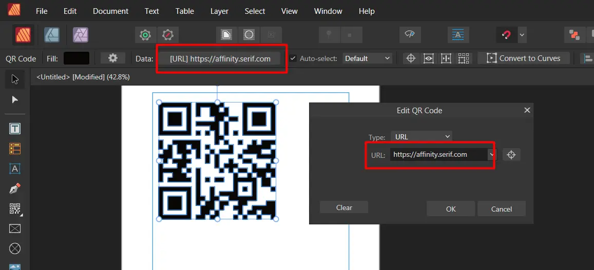 QR kod Affinity Designer