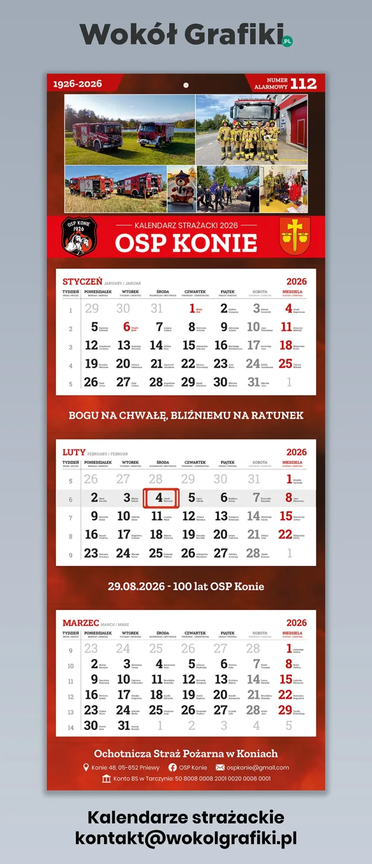 Kalendarz strażacki trójdzielny dla OSP Konie na 2026 rok