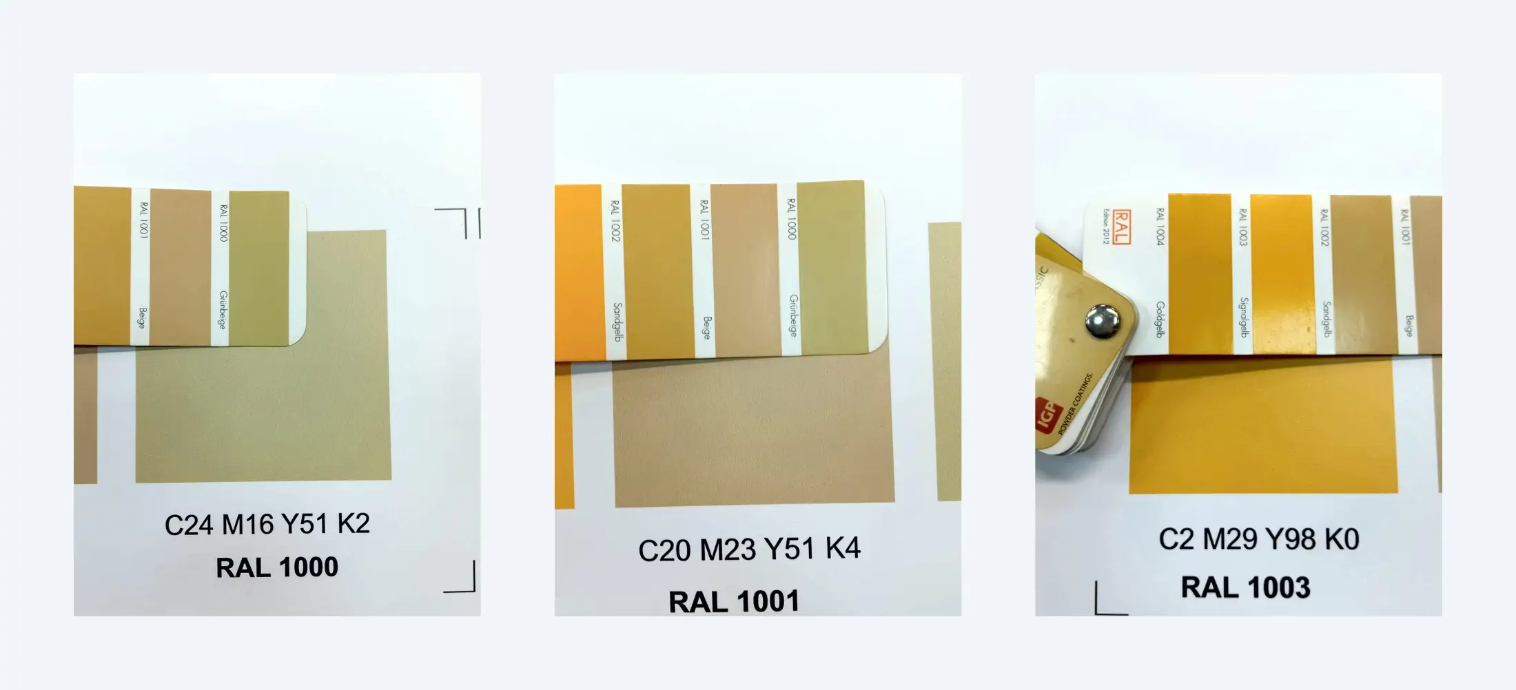 Wydruk kolorów RAL według składowych CMYK odczytanych z wzornika "Color CMYK RAL Coated".